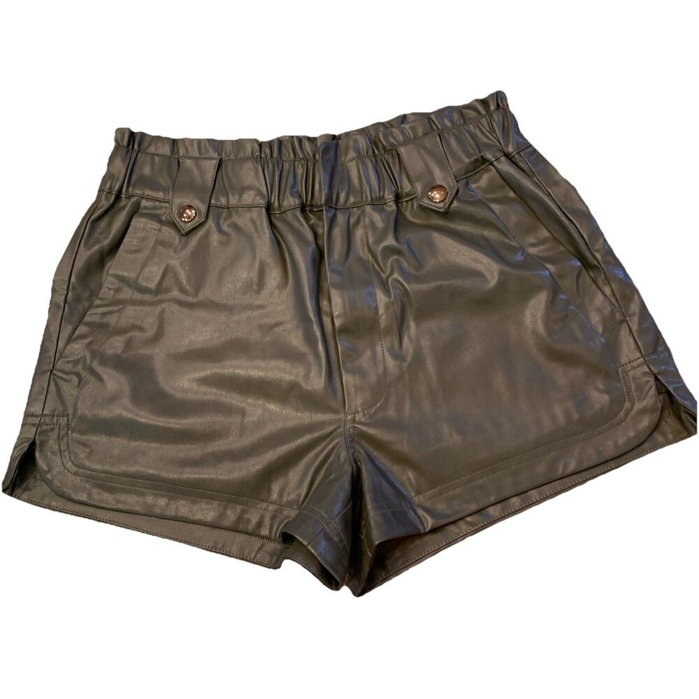 Dear John Vegan Leather Shorts Sz Small Buttery Soft Dark Green Grunge Goth Edgy